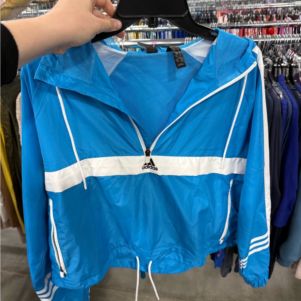 Adidas Sky Blue and White Hooded Jacket